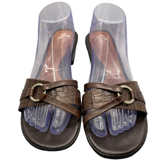 Clarks Brown Leather Faux Croc Heel Slip On Sandals 75676 Size‎ 9 M - Picture 5 of 15